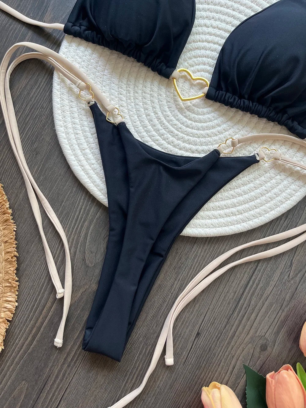 New Solid Color White Bikini Women suit Low Waist Lace-up Fashionable Swimsuit Two-piece Set