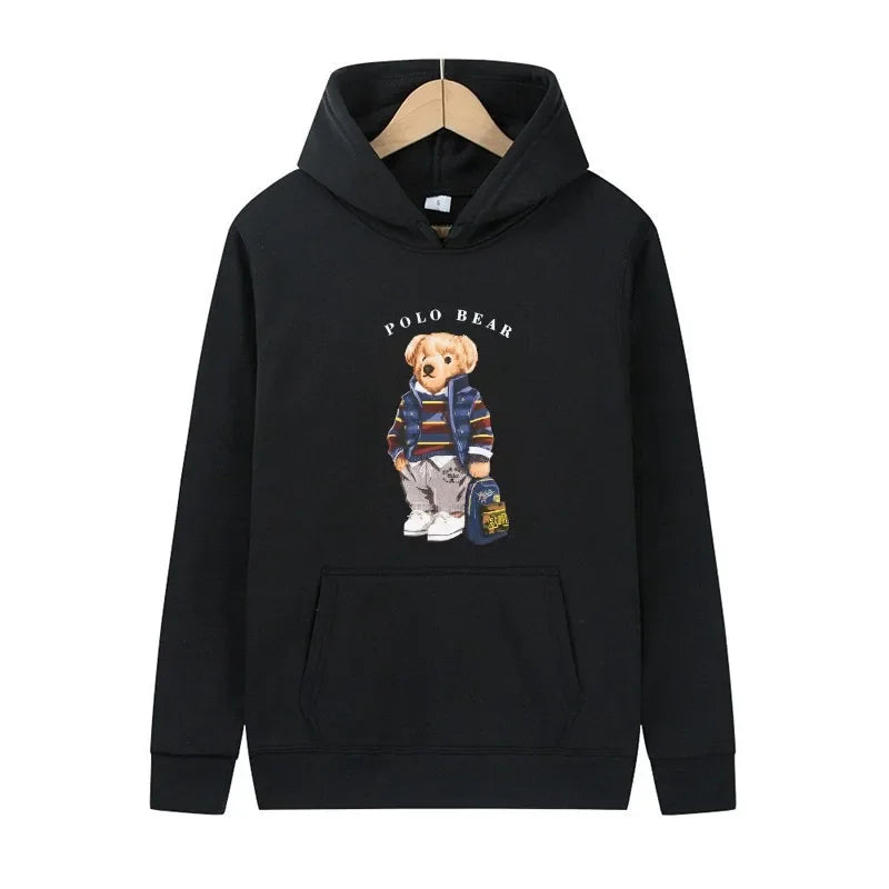 Casual and comfortable sweatshirt, fashionable and versatile hooded sweatshirt, teddy bear printed hooded sweatshirt