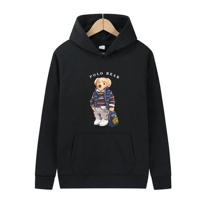 Casual and comfortable sweatshirt, fashionable and versatile hooded sweatshirt, teddy bear printed hooded sweatshirt