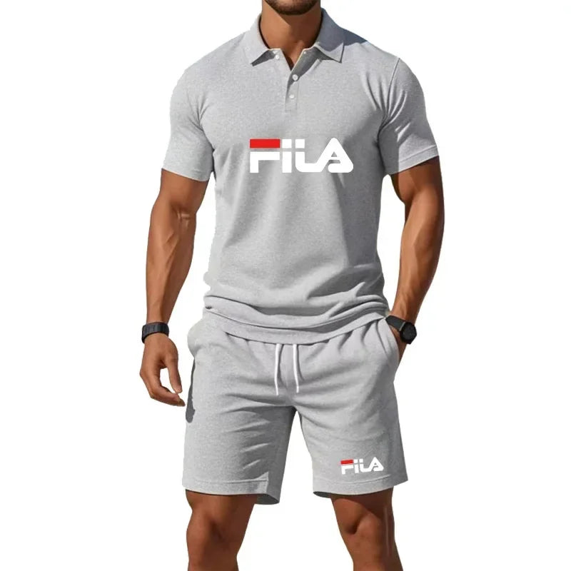 Men's Summer Mesh Breathable Polo Shirt and Jogging Shorts Fashion Fitness Basketball Tracksuit Casual Outfit