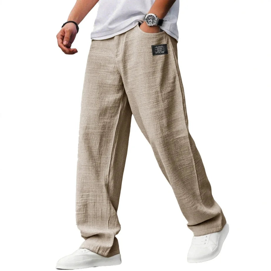 Men's Loose Straight Pants Casual Breathable Badge Streetwear Trousers