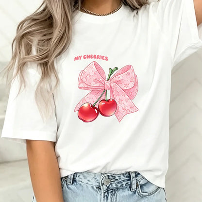Women's Casual T-Shirt Cute Bow Print Loose Short Sleeve Tee Summer Fashion Tops New Sweet Clothes