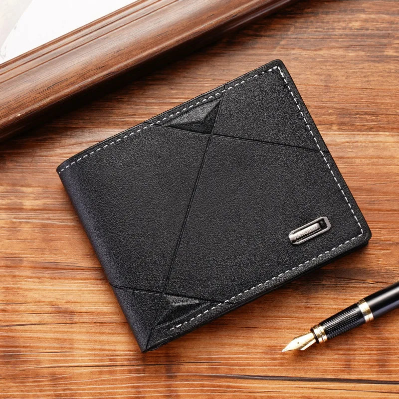 Men's leather short wallet thin wallet foldable minimalist soft leather wallet
