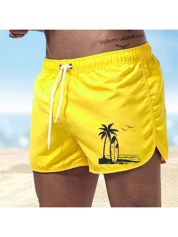 Men's summer beach print shorts, casual running shorts, lightweight quick drying swim trunks, suitable for daily wear by both me