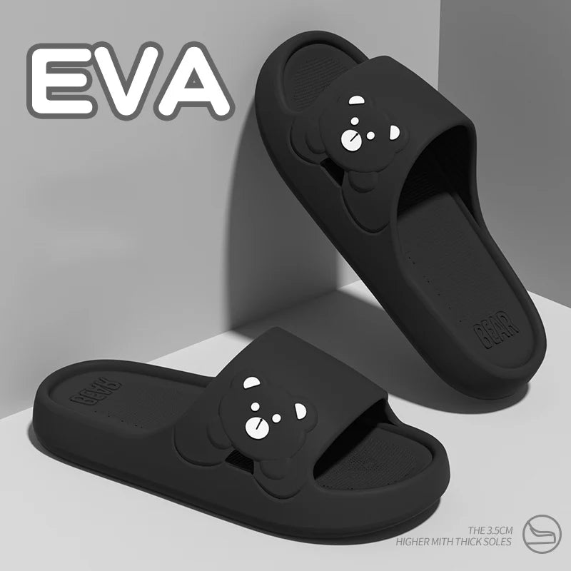 Cute Cartoon Bear Slippers Women Lightweight Eva Soft Sole Platform Slides Woman Comfortable Non Slip Home Slippers Shoes