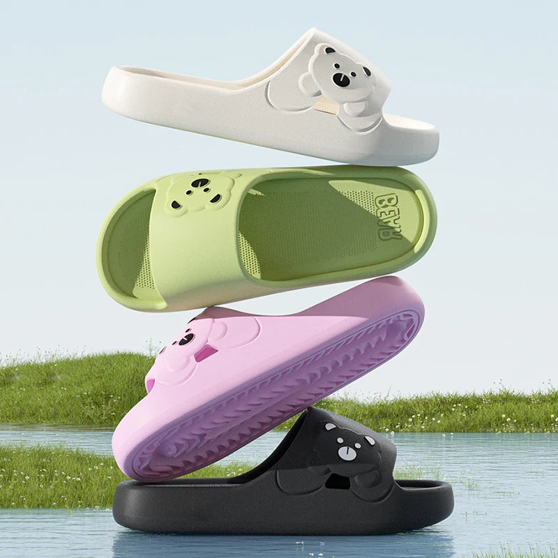 Cute Cartoon Bear Slippers Women Lightweight Eva Soft Sole Platform Slides Woman Comfortable Non Slip Home Slippers Shoes