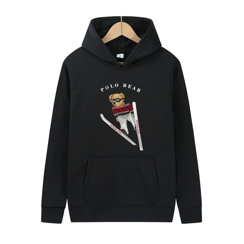 Casual and comfortable sweatshirt, fashionable and versatile hooded sweatshirt, teddy bear printed hooded sweatshirt