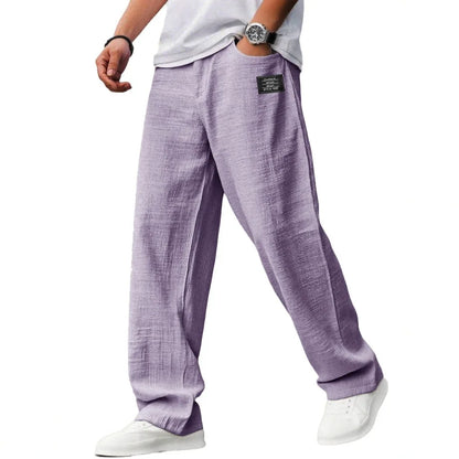 Men's Loose Straight Pants Casual Breathable Badge Streetwear Trousers
