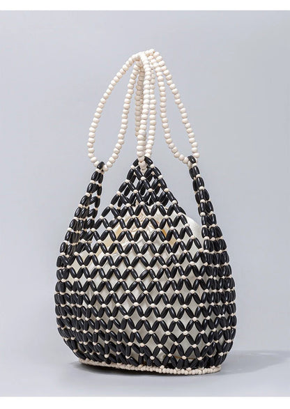 Fashion Natural Wood Beads Shoulder Bag Women Tote Handbag Holiday Beach Vacation Casual Purse