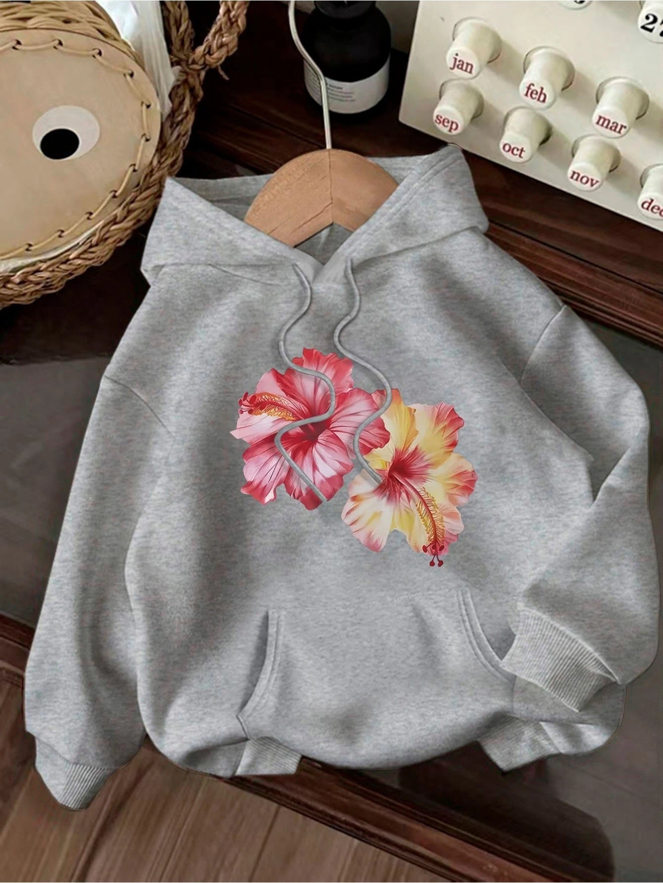Colorful Floral Hoodie Casual Long Sleeved Top Sweatshirt Women's Clothing
