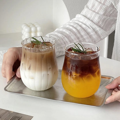 Drinking Glasses Cup   Coffee Milk Juice Mug Cup Transparent Water Bottle Iced Coffee Stripe Cups 텀블러