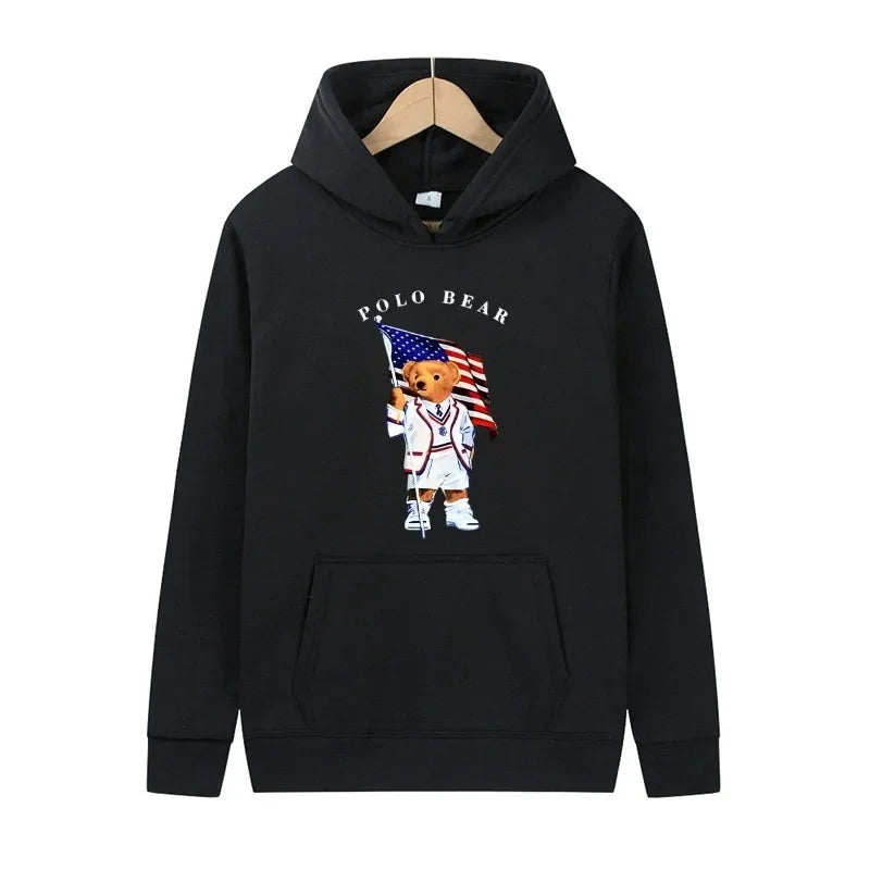 Casual and comfortable sweatshirt, fashionable and versatile hooded sweatshirt, teddy bear printed hooded sweatshirt