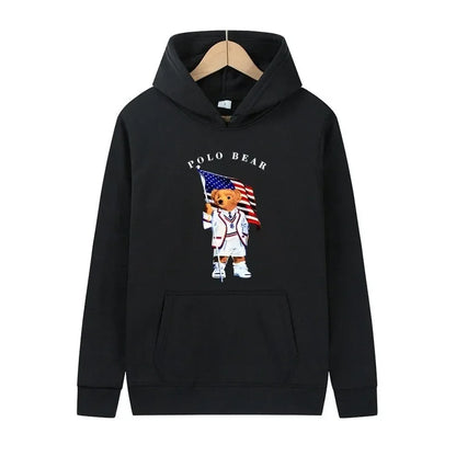 Casual and comfortable sweatshirt, fashionable and versatile hooded sweatshirt, teddy bear printed hooded sweatshirt