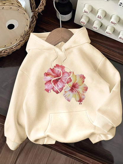 Colorful Floral Hoodie Casual Long Sleeved Top Sweatshirt Women's Clothing