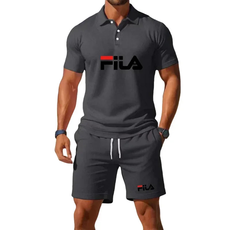 Men's Summer Mesh Breathable Polo Shirt and Jogging Shorts Fashion Fitness Basketball Tracksuit Casual Outfit