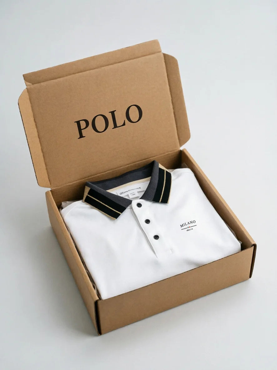 Classic White Polo Shirt with Contrast Collar and Embroidered Logo
