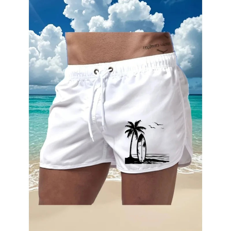 Men's summer beach print shorts, casual running shorts, lightweight quick drying swim trunks, suitable for daily wear by both me