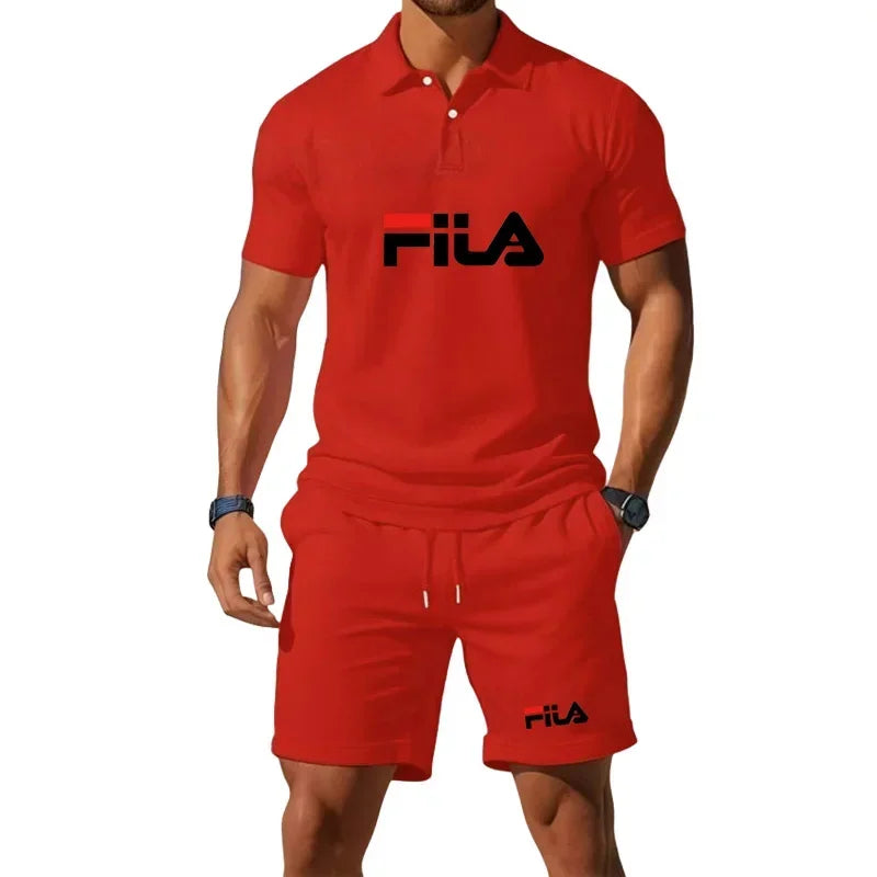 Men's Summer Mesh Breathable Polo Shirt and Jogging Shorts Fashion Fitness Basketball Tracksuit Casual Outfit