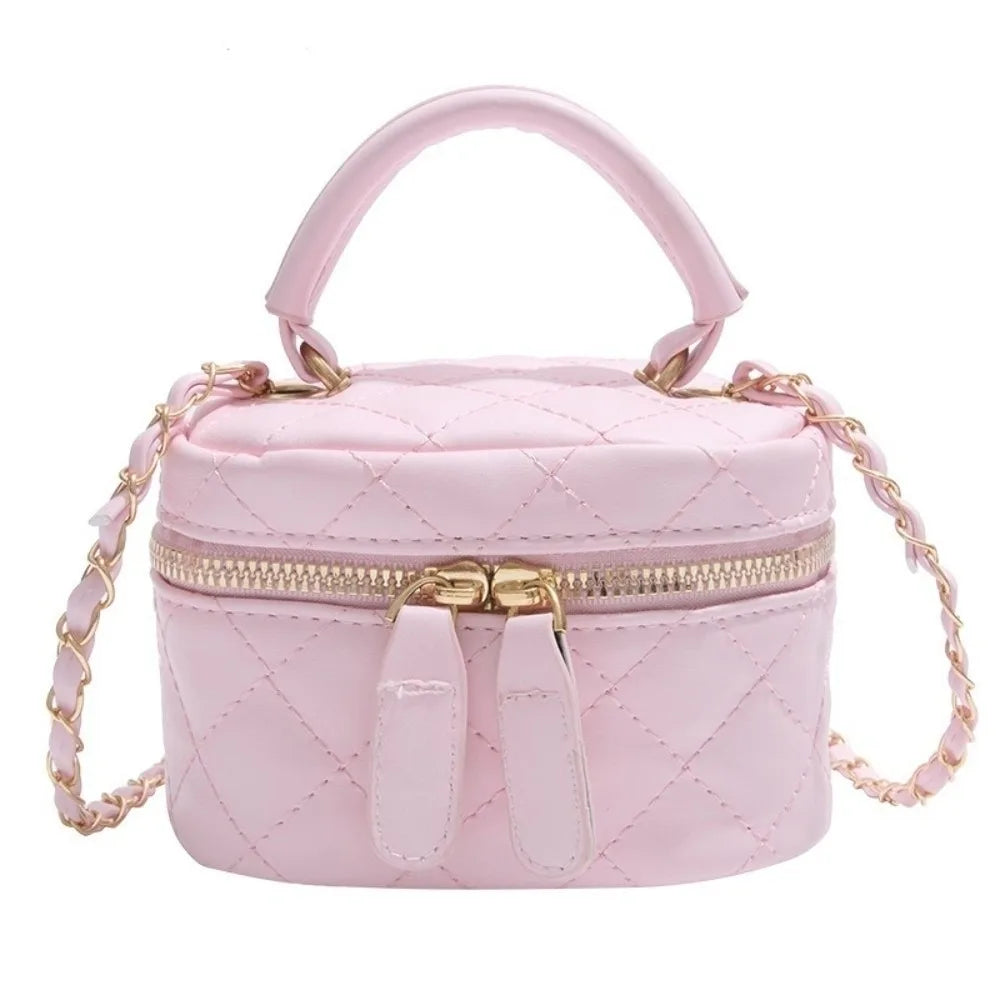 Mini Diamond Quilted Leather Bucket Bag Multi-Color with Gold Chain Shoulder Strap Plaid Chain Bag Checkered Pattern