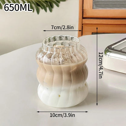 Drinking Glasses Cup   Coffee Milk Juice Mug Cup Transparent Water Bottle Iced Coffee Stripe Cups 텀블러