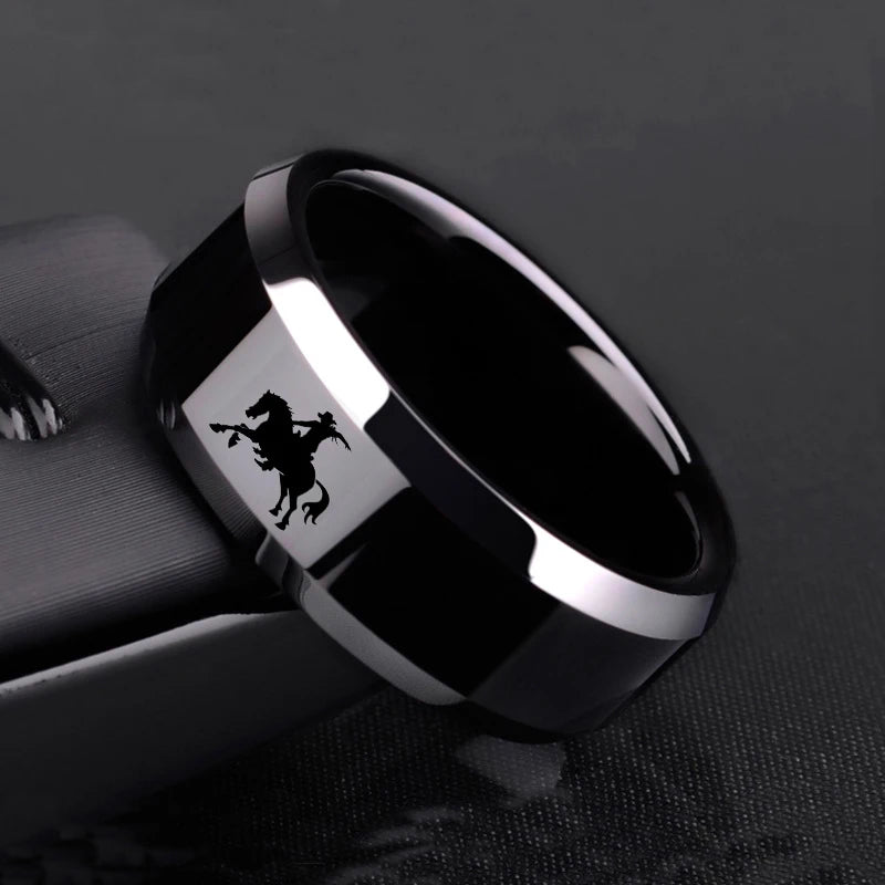 New Design 8mm Width Black Titanium Stainless Bull Skull Ring