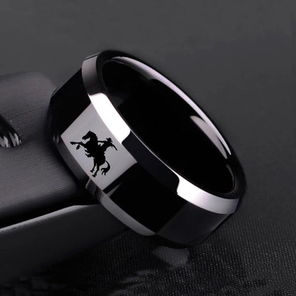 New Design 8mm Width Black Titanium Stainless Bull Skull Ring
