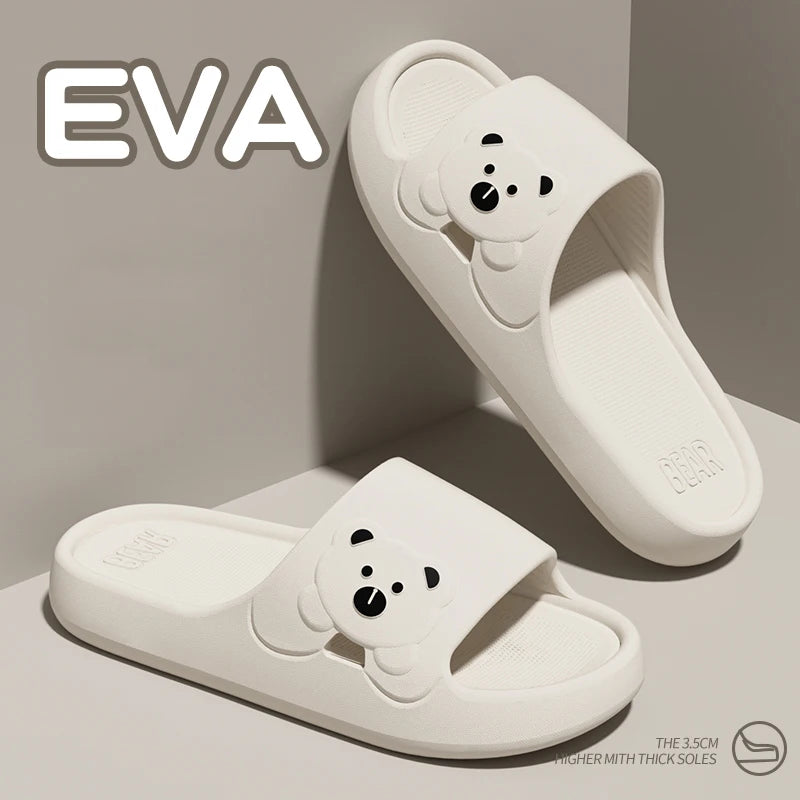 Cute Cartoon Bear Slippers Women Lightweight Eva Soft Sole Platform Slides Woman Comfortable Non Slip Home Slippers Shoes