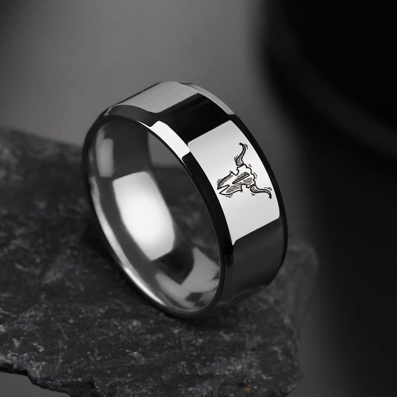 New Design 8mm Width Black Titanium Stainless Bull Skull Ring