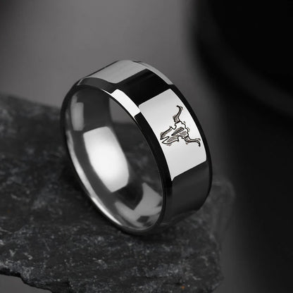 New Design 8mm Width Black Titanium Stainless Bull Skull Ring