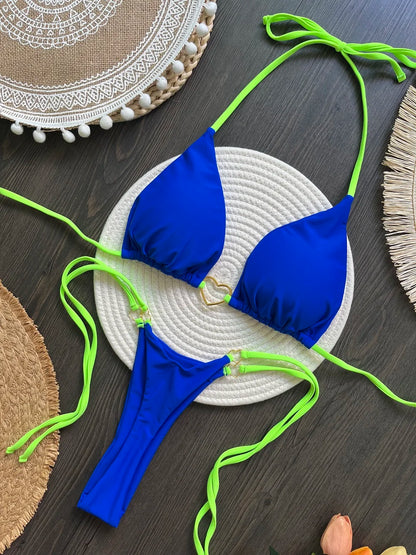 New Solid Color White Bikini Women suit Low Waist Lace-up Fashionable Swimsuit Two-piece Set