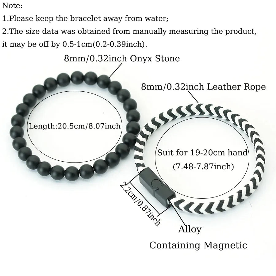 Fashion 2Pcs/set Leather Rope Beaded Bracelet Men Handmade Braided Magnetic Clasp Braslet 8mm Matte Stone Riding Hombre Jewelry