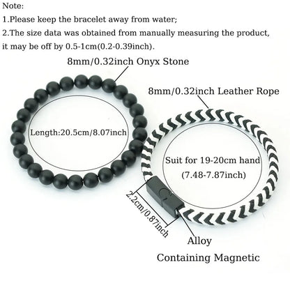 Fashion 2Pcs/set Leather Rope Beaded Bracelet Men Handmade Braided Magnetic Clasp Braslet 8mm Matte Stone Riding Hombre Jewelry