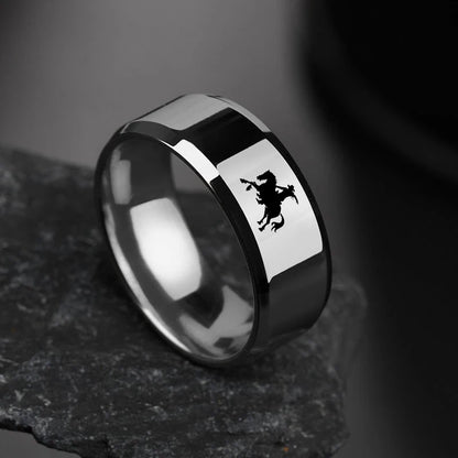 New Design 8mm Width Black Titanium Stainless Bull Skull Ring