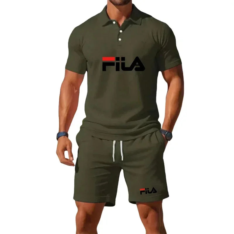 Men's Summer Mesh Breathable Polo Shirt and Jogging Shorts Fashion Fitness Basketball Tracksuit Casual Outfit
