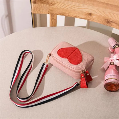 Lychee Pattern Heart-Shaped Crossbody Bag, Stylish Mini Shoulder Bag, Women'S Zippered Square Wallet, Suitable for Women, Girls