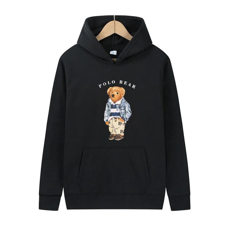 Casual and comfortable sweatshirt, fashionable and versatile hooded sweatshirt, teddy bear printed hooded sweatshirt