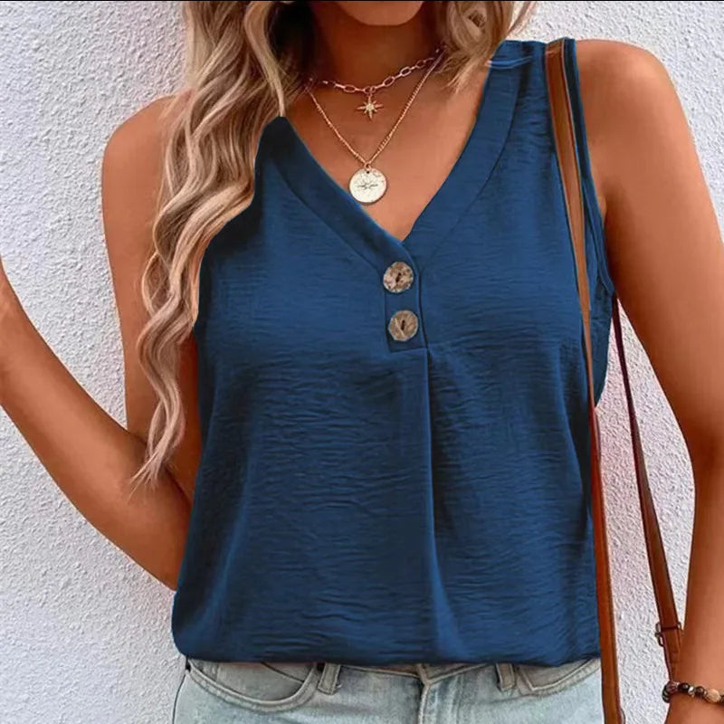 V-Neck  T Shirts Sleeveless Summer Tops
