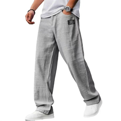 Men's Loose Straight Pants Casual Breathable Badge Streetwear Trousers