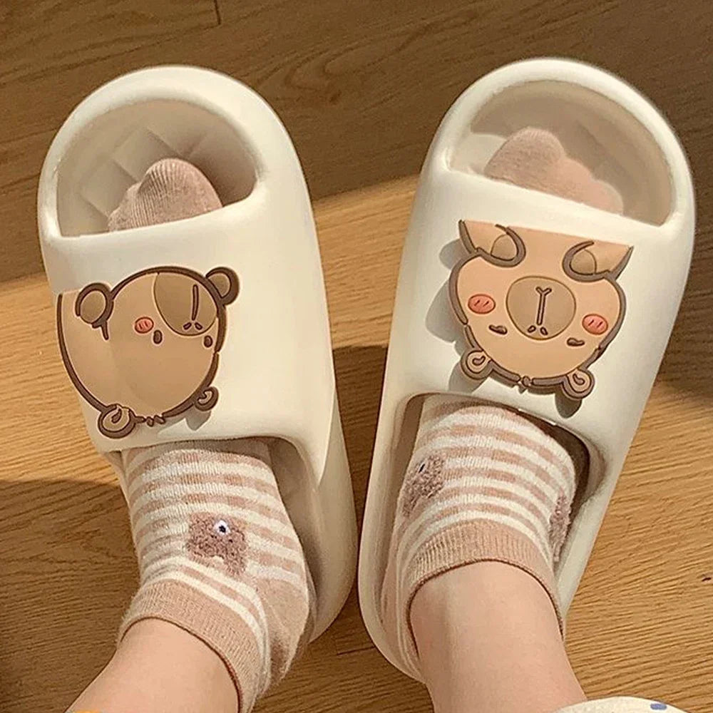 2026 new Cute Capybara Design Thick Sole Women Slippers Slides Bathroom Beach Indoor Sandals Summer Couple Shoes