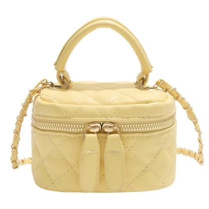 Mini Diamond Quilted Leather Bucket Bag Multi-Color with Gold Chain Shoulder Strap Plaid Chain Bag Checkered Pattern