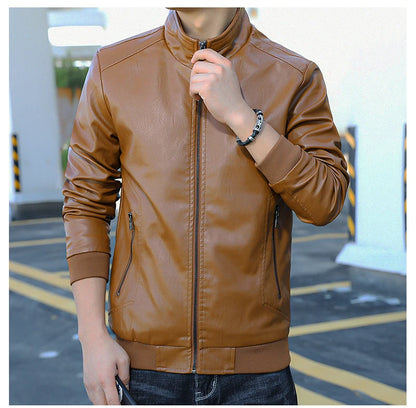 New  style leather jacket for men, spring-autumn men's clothing, fitted stand-up collar top coat