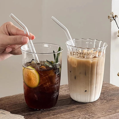 Drinking Glasses Cup   Coffee Milk Juice Mug Cup Transparent Water Bottle Iced Coffee Stripe Cups 텀블러